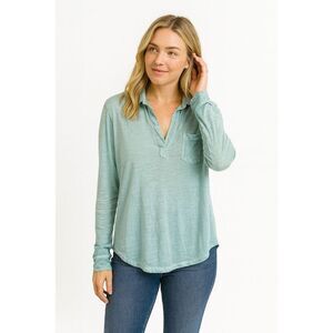 Bella Dahl turquoise collared distressed long sleeve pullover xs